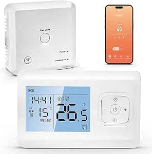Thermostat Connecté sans Fil et Intelligent WiFi, Programmable pour Chaudière Gaz, Commande Vocale et Contrôle à Distance Compatible avec Alexa et Google Home