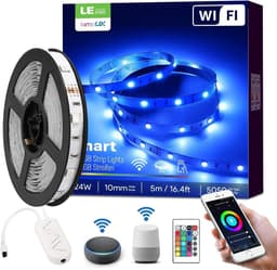 LE Ruban LED WiFi Connecté 5M 18W RGB 5050 16 Millions de Couleurs, Bande LED Multicolore avec Minuterie et Télécommande, Fonctionne avec Alexa, Google Home, Smartphone APP (2.4GHz)
