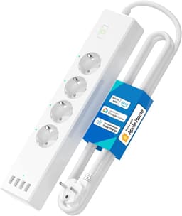 Meross Multiprise Connectée (Type F), 16A Multiprise WiFi Compatible avec Apple HomeKit, Alexa et Google Home (4 Prises AC et 4 Ports USB), Prise WiFi avec Commande Vocale et Contrôle à Distance