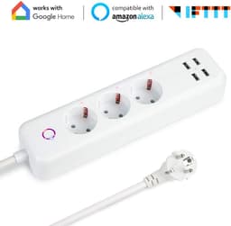 Wifi Multiprise Intelligente 3 Sortie Intelligente EU et 4 Ports USB Compatible avec Amazon Alexa Google Home pour Smartphone (multiprise, blanc)